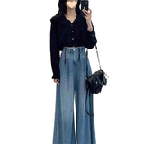 Spring outfit with a complete set of 2025 new wear design shirt top slim all-match jeans two-piece suit