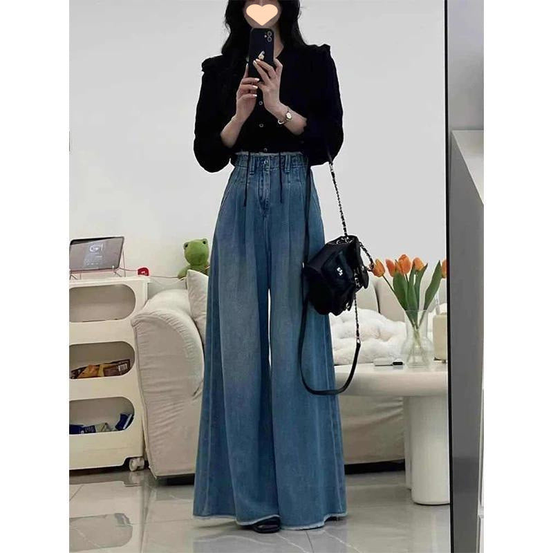 Spring outfit with a complete set of 2025 new wear design shirt top slim all-match jeans two-piece suit