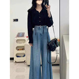 Spring outfit with a complete set of 2025 new wear design shirt top slim all-match jeans two-piece suit