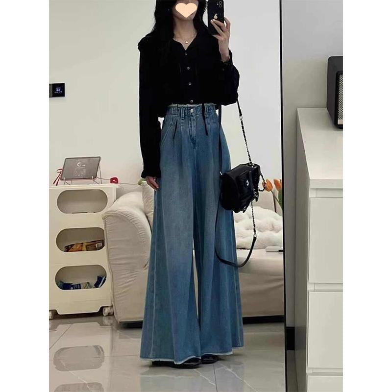 Spring outfit with a complete set of 2025 new wear design shirt top slim all-match jeans two-piece suit