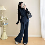 Pregnant women's autumn new denim vest knitted bottoming shirt + loose wide-leg pants lazy style fashionable mom suit
