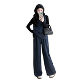 Pregnant women's autumn new denim vest knitted bottoming shirt + loose wide-leg pants lazy style fashionable mom suit