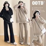 Pregnant women's autumn new loose large size contrast color knitted lazy style temperament casual fashion loose sweater suit