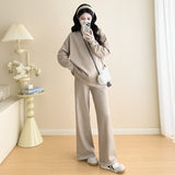 Pregnant women's autumn new loose large size contrast color knitted lazy style temperament casual fashion loose sweater suit