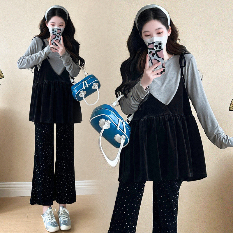 Maternity wear autumn new style camisole top velvet flared pants sweet fashion slim suit for women