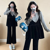 Maternity wear autumn new style camisole top velvet flared pants sweet fashion slim suit for women