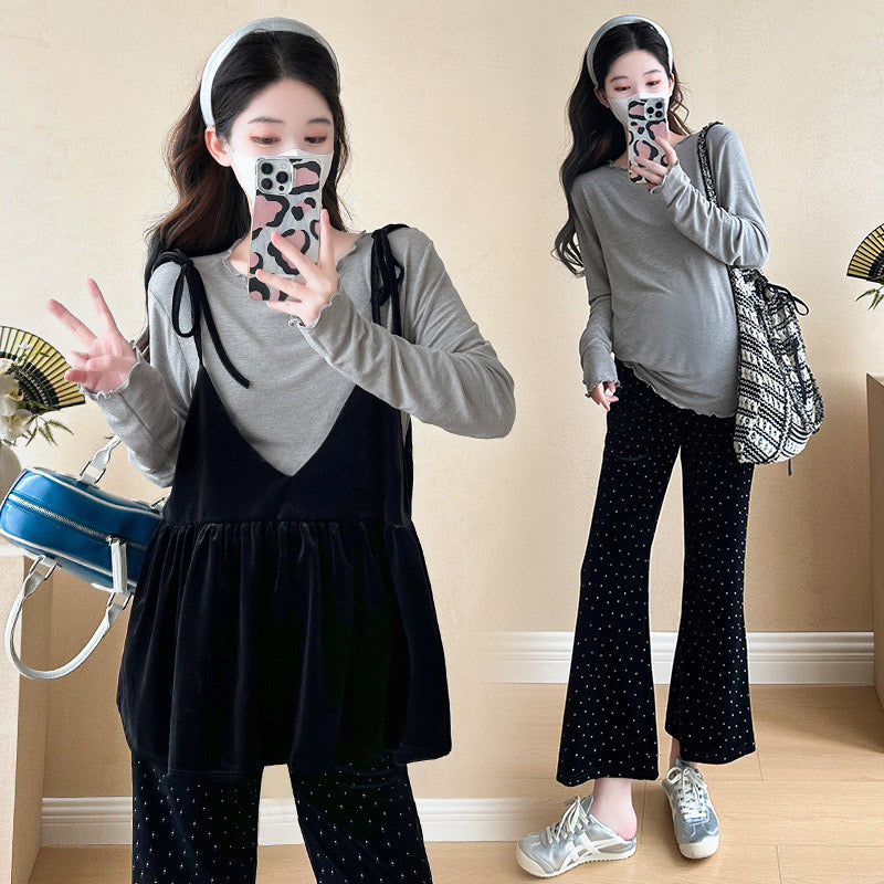 Maternity wear autumn new style camisole top velvet flared pants sweet fashion slim suit for women