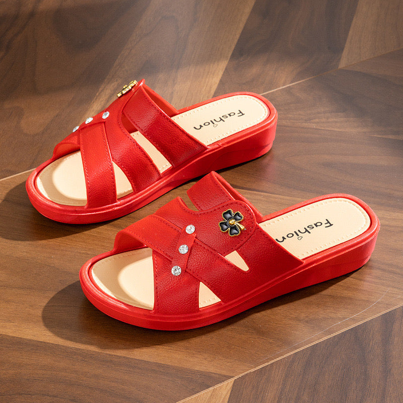 Women's high-heeled slippers for summer wear, thick-soled, fashionable, non-slip home shoes, soft-soled social wedge sandals