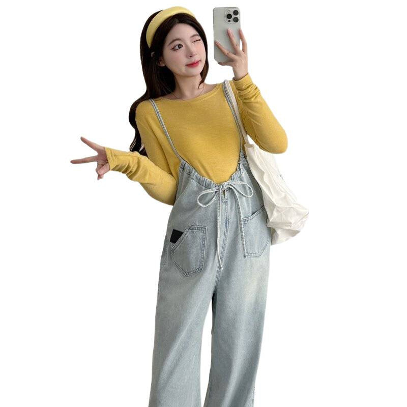 Maternity wear autumn new maternity fashion denim overalls + bottoming top sweet trendy mom pregnant women suit female