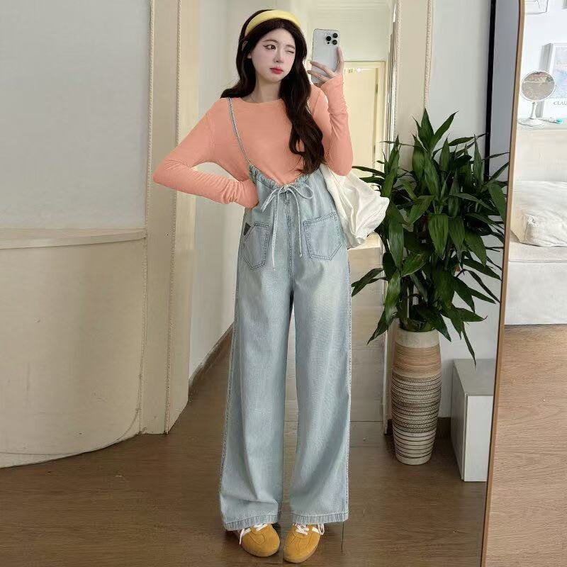 Maternity wear autumn new maternity fashion denim overalls + bottoming top sweet trendy mom pregnant women suit female