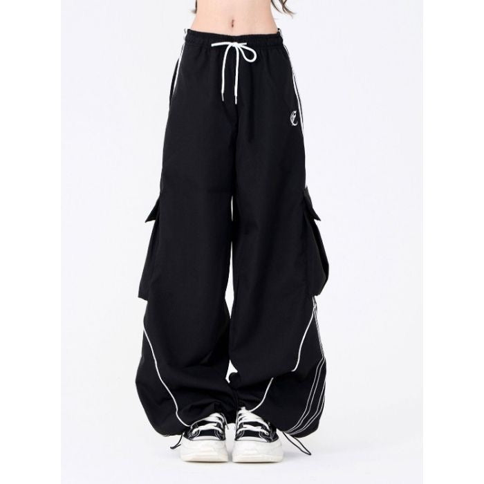 Fashion suit #Loose design niche short top with new American striped retro wide-leg overalls