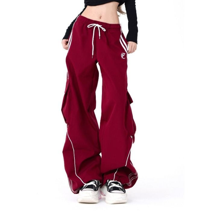 Fashion suit #Loose design niche short top with new American striped retro wide-leg overalls