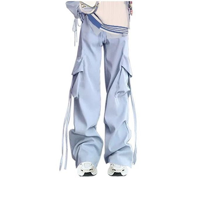 Fashion suit #Printed loose all-match round neck top with plaid shirt jacket and drawstring overalls