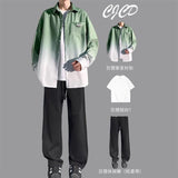 Gradient shirt suit men's spring and autumn style trendy brand loose casual long-sleeved shirt jacket with a set of matching