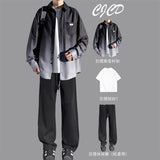 Gradient shirt suit men's spring and autumn style trendy brand loose casual long-sleeved shirt jacket with a set of matching