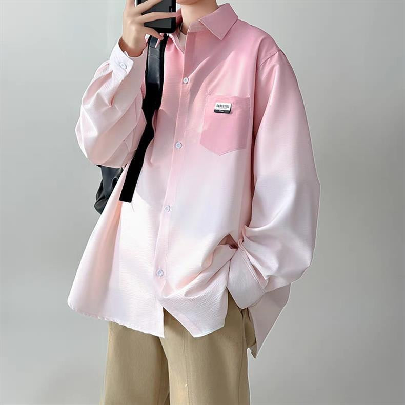 Gradient shirt suit men's spring and autumn style trendy brand loose casual long-sleeved shirt jacket with a set of matching