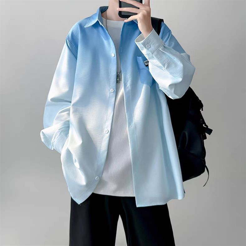 Gradient shirt suit men's spring and autumn style trendy brand loose casual long-sleeved shirt jacket with a set of matching