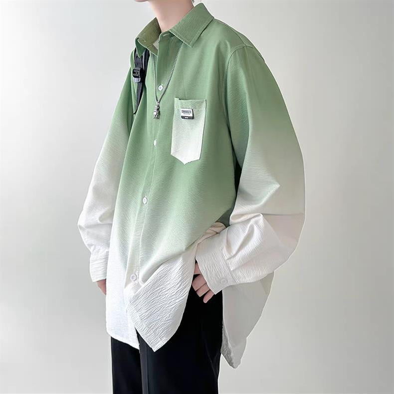 Gradient shirt suit men's spring and autumn style trendy brand loose casual long-sleeved shirt jacket with a set of matching