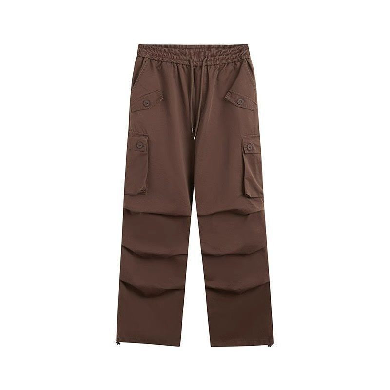 Fashion suit #Loose and versatile printed drawstring short sleeves with pleated layers and versatile American retro workwear