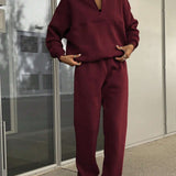 2025 autumn new arrival simple and comfortable stand collar zipper design long sleeve sweatshirt skinny pants suit two piece suit for women