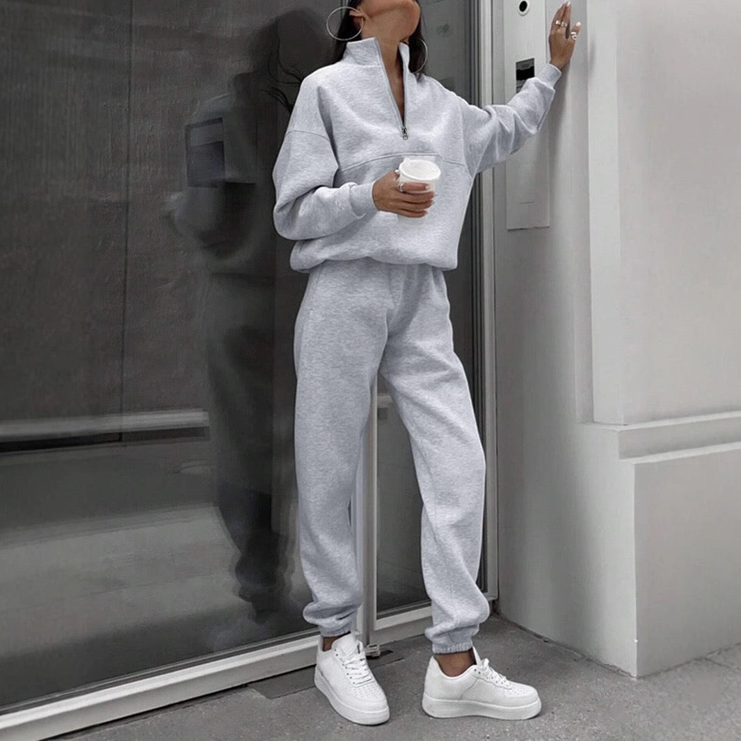 2025 autumn new arrival simple and comfortable stand collar zipper design long sleeve sweatshirt skinny pants suit two piece suit for women