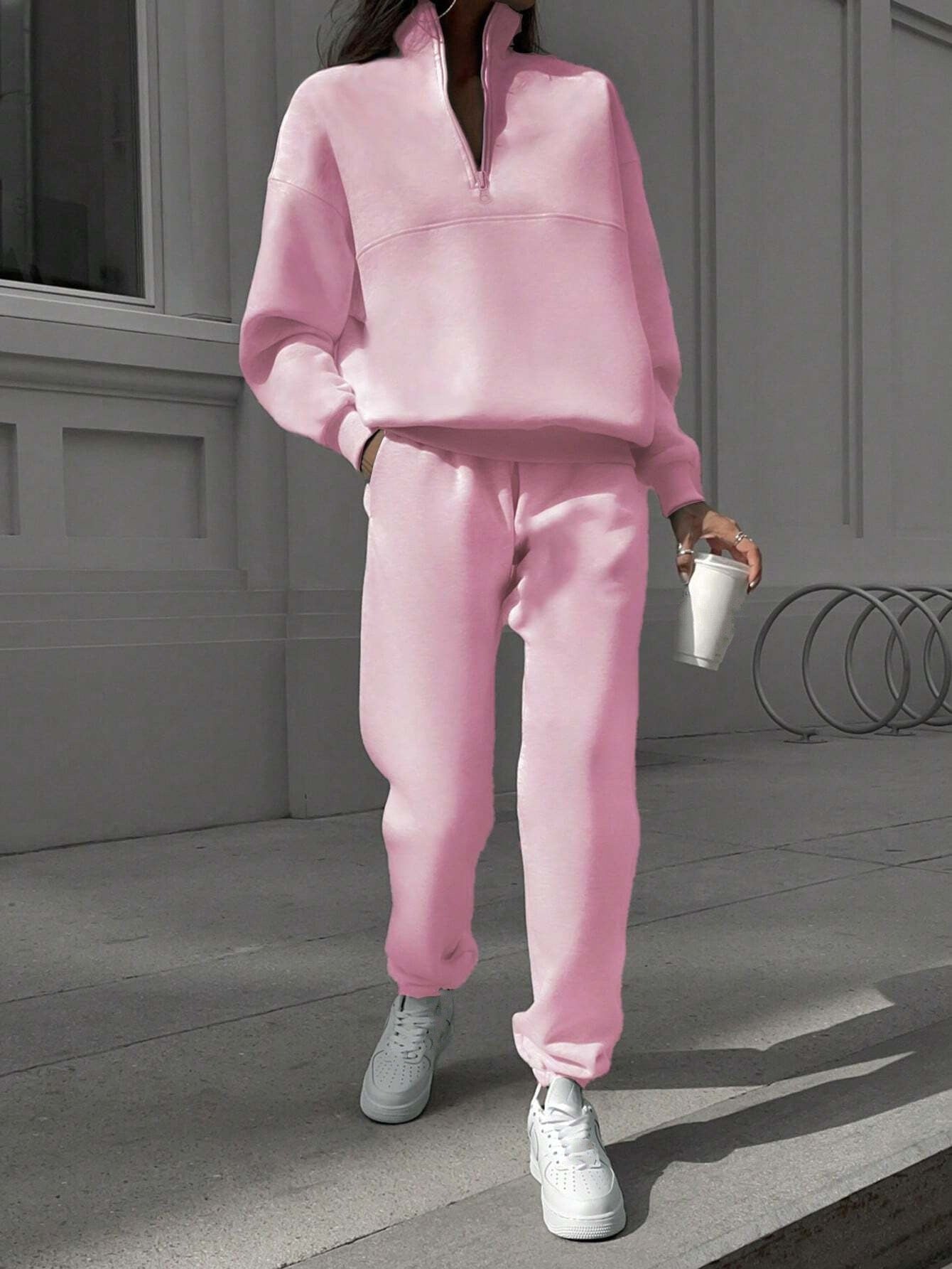 2025 autumn new arrival simple and comfortable stand collar zipper design long sleeve sweatshirt skinny pants suit two piece suit for women