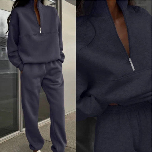 2025 autumn new arrival simple and comfortable stand collar zipper design long sleeve sweatshirt skinny pants suit two piece suit for women