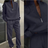 2025 autumn new arrival simple and comfortable stand collar zipper design long sleeve sweatshirt skinny pants suit two piece suit for women