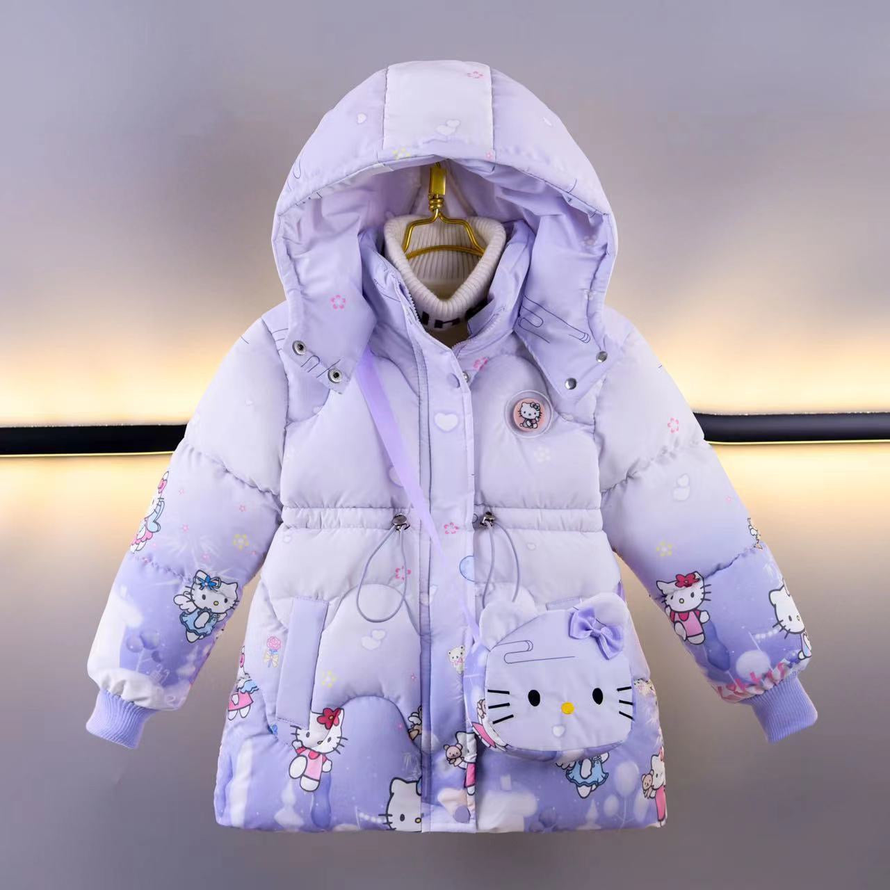 2024 Girls Cotton-padded Jacket Winter New Korean Version Medium and Large Children Children's Thickened Down Cotton with Bag Cotton-padded Jacket Trendy