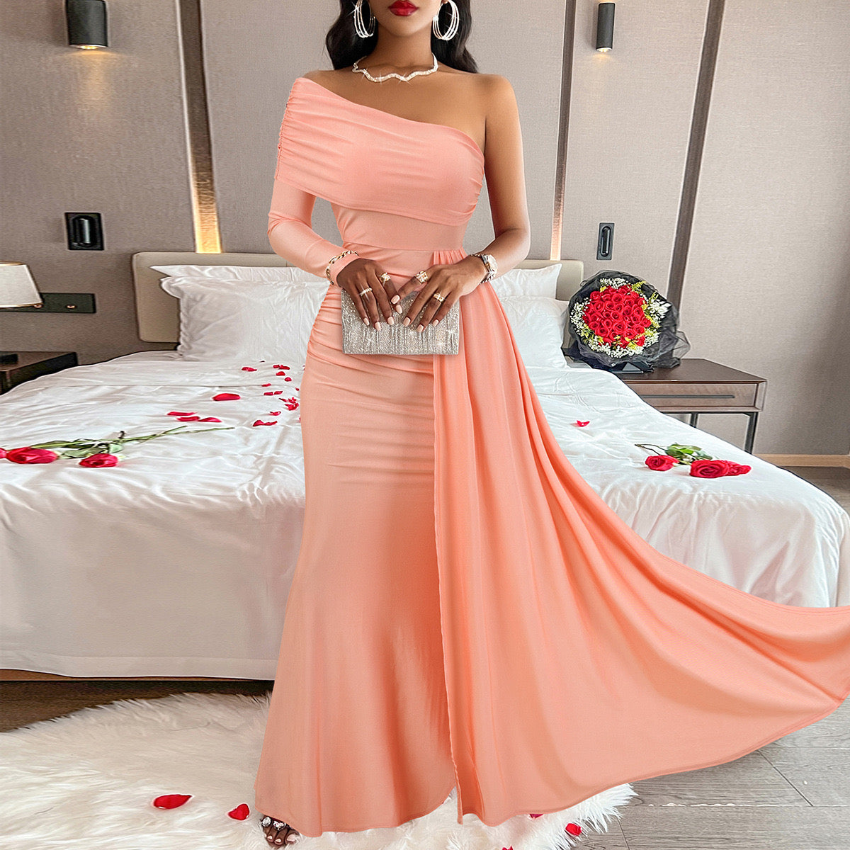 Foreign trade hot-selling cross-border European and American women's clothing temu aliexpress ebay amazon 2024 off-shoulder dress evening dress