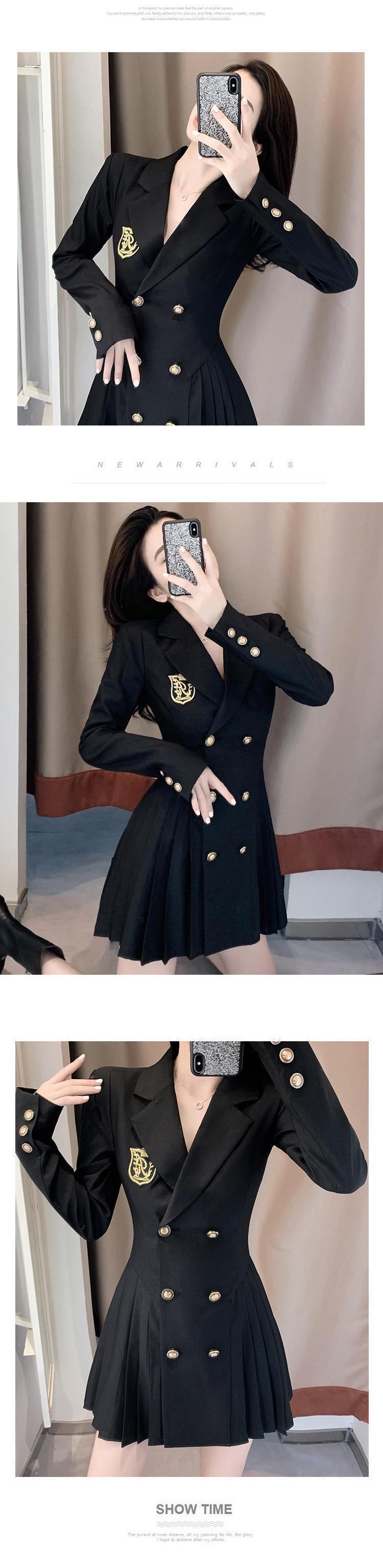 Autumn wear small design sense college style suit dress female spring and autumn temperament waist pleated skirt suit skirt YA