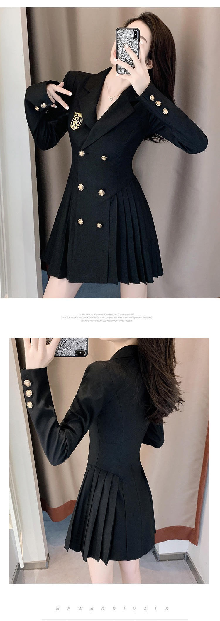 Autumn wear small design sense college style suit dress female spring and autumn temperament waist pleated skirt suit skirt YA