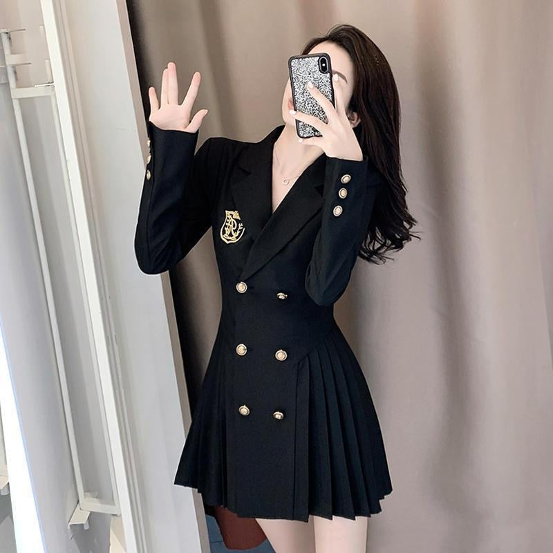 Autumn wear small design sense college style suit dress female spring and autumn temperament waist pleated skirt suit skirt YA