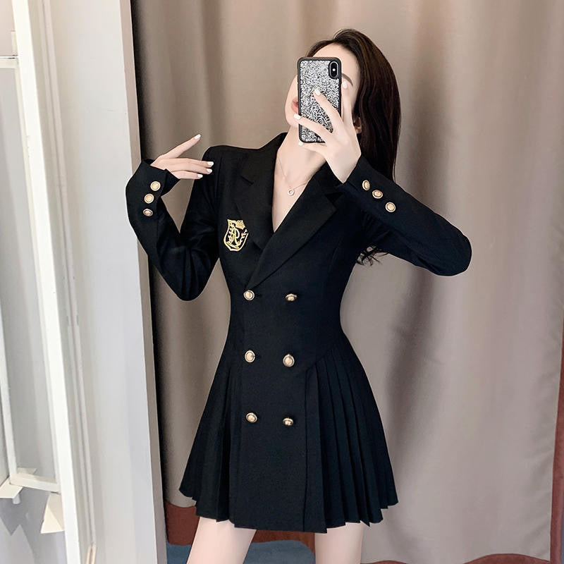 Autumn wear small design sense college style suit dress female spring and autumn temperament waist pleated skirt suit skirt YA