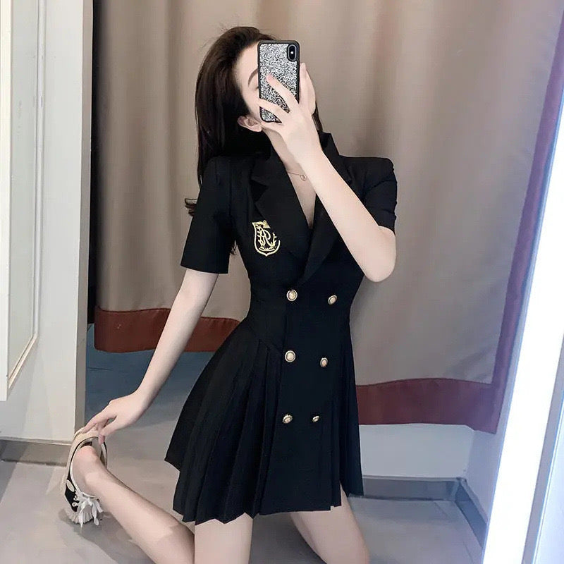 Autumn wear small design sense college style suit dress female spring and autumn temperament waist pleated skirt suit skirt YA