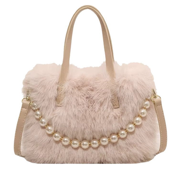 Furry handbag 2024 new fashion pearl furry small square bag spring and summer texture ladies messenger bag