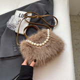 Furry handbag 2024 new fashion pearl furry small square bag spring and summer texture ladies messenger bag