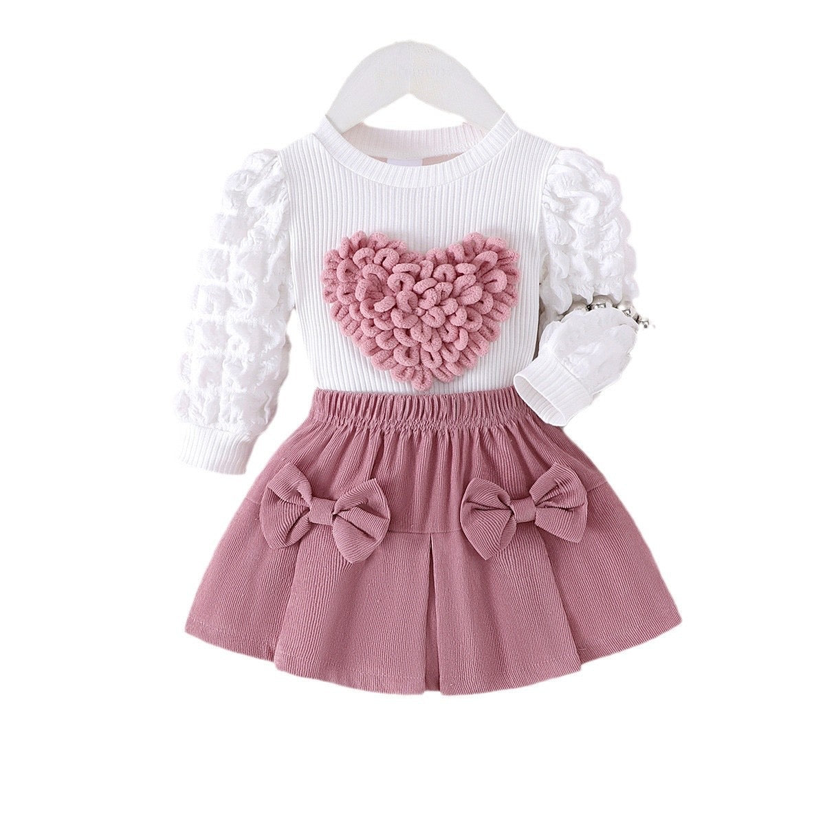 Children's clothing New Girls Sweater Heart Top + Pink Flared Pants Two-piece Set