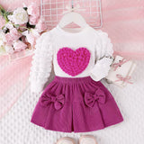 Children's clothing New Girls Sweater Heart Top + Pink Flared Pants Two-piece Set