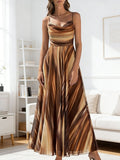 2026 Summer New Cross-Border European and American Amazon Women's Fashion Swing-Neck Strap Print Chiffon Flared Waist-Cinching Dress