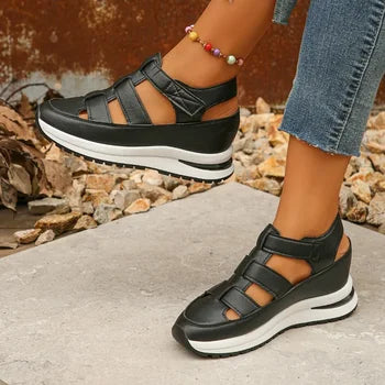 Ladies Shoes 2024 High Quality Buckle Strap Women's Sandals New Closed Toe Office and Career Summer Solid Wedge Sandals Zapatos