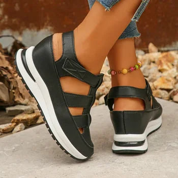 Ladies Shoes 2024 High Quality Buckle Strap Women's Sandals New Closed Toe Office and Career Summer Solid Wedge Sandals Zapatos