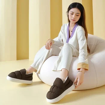 Plush Shoes For Women Mules Indoor Outside Winter Home Warm Fluffy Anti-skid Boots Fur Cotton Shoe Men Outdoors Sneakers