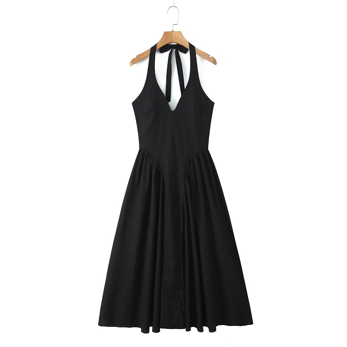 YENKYE Sexy Backless Green Elegant Halter Dress For Women Low Waist A-line Midi Summer Evening Party Dresses Cotton Robe