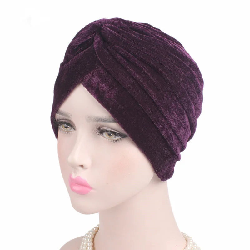 Women Velvet Cross Twist Turban Hat Headband Muslim Hijab Caps Female Hijab Underscarf Caps Hijabs Head Wrap Hair Accessories