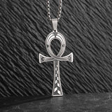 Ancient Egyptian Cross Life Key Pendant Necklace Retro Pharaoh Patron Saint Amulet Stainless Steel Jewelry for Men and Women