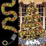 New year 2025 Christmas Garland - 16 Ft Metallic Shiny Tinsel with LED Lights for Tree Decoration - Indoor Outdoor Xmas Party