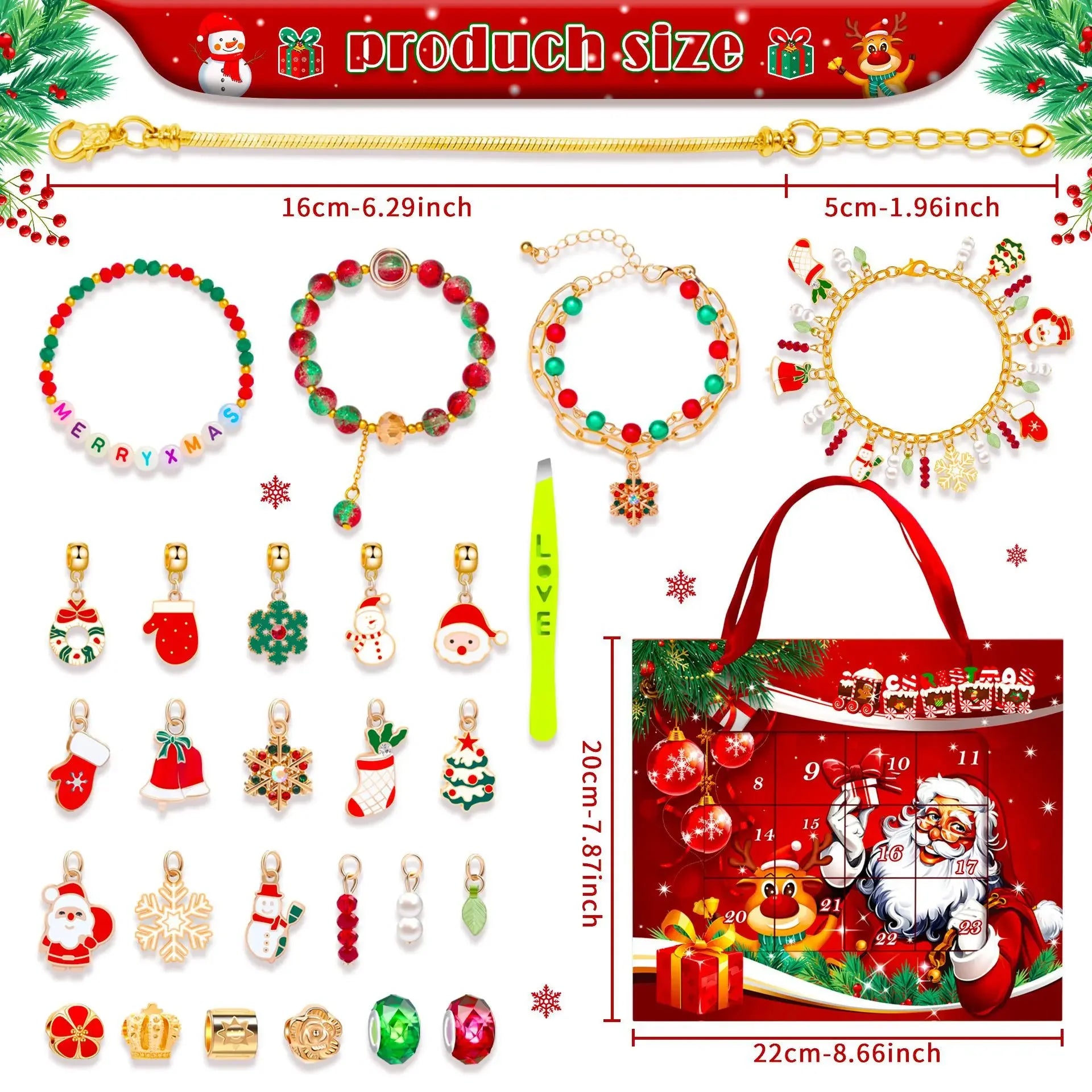 Advent Calendar Christmas DIY Charm Bracelet Countdown To Christmas Unique Charm Jewelry Set Christmas Bracelets Making Kit Gift