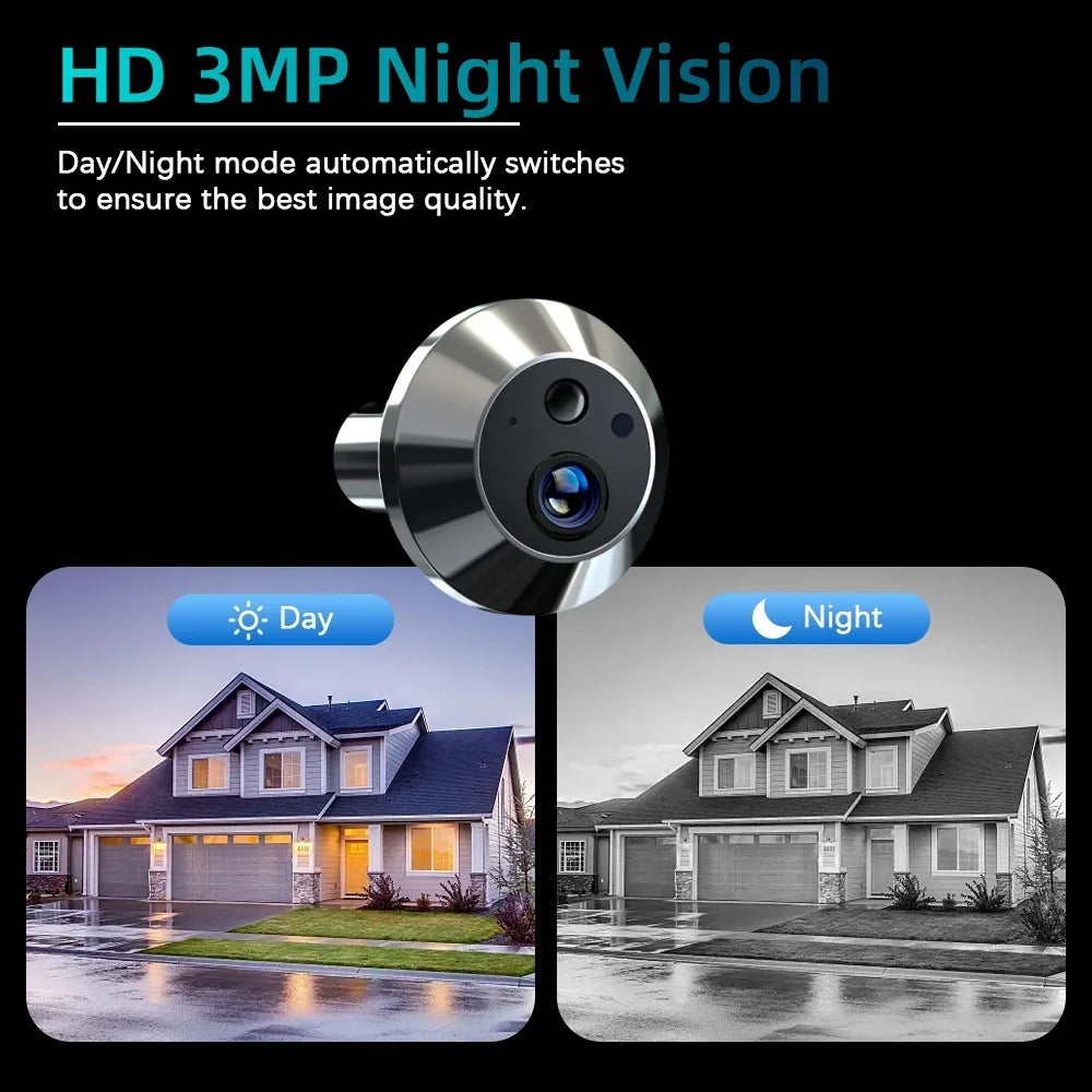 3MP Smart Life Outdoor Wireless House Door Peephole Video Eye Camera 2.4G Wifi Night Viewer Security Home Door Camera With LCD