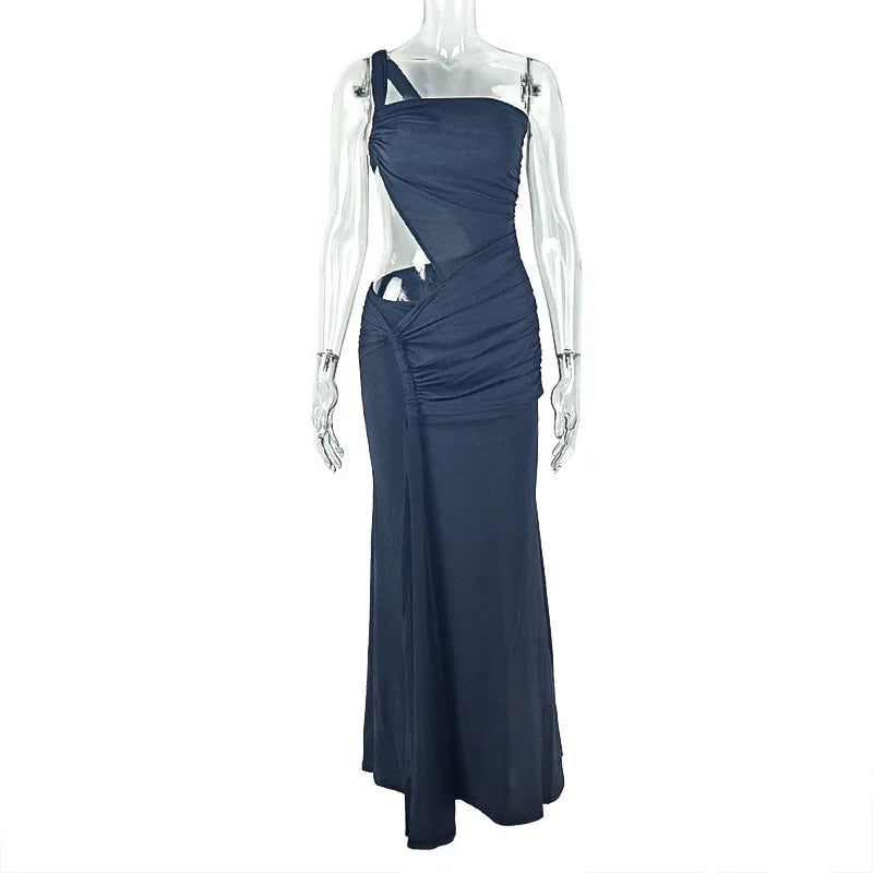 Leosoxs One Shoulder Backless Sexy Maxi Dress Women Gown Fashion Off-shoulder Backless Sleeveless Bodycon Beach Long Dress